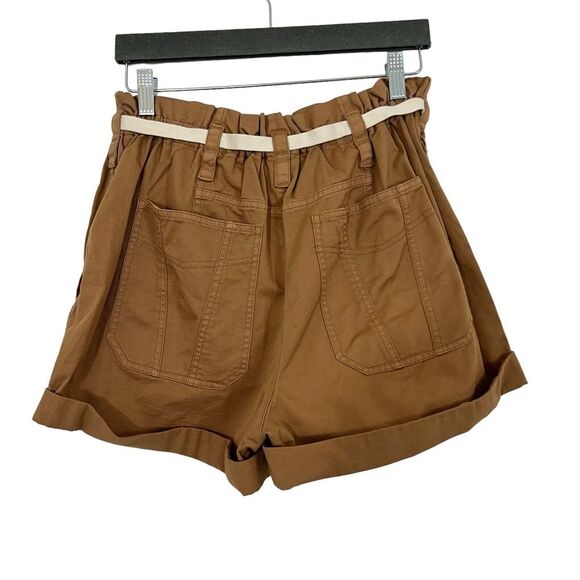 A.L.C Womens Size 6 Brown Cotton Paperbag Belted Cuffed Shorts - Picture 2 of 3